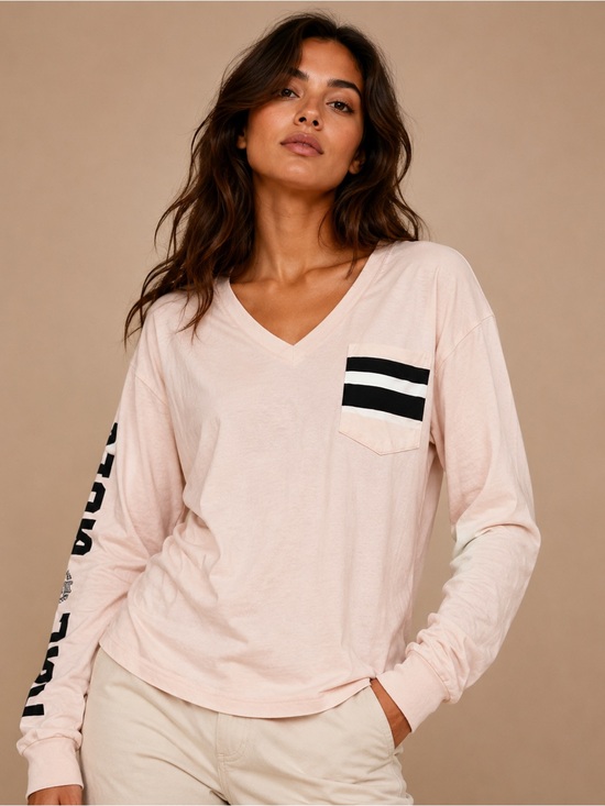 PINK Victoria's Secret Tops - PINK Victoria's Secret Light Pink Long Sleeve Pocket Tee Large